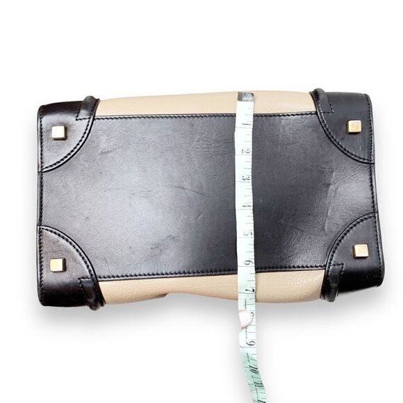 CELINE Tri-Color, Tan Calfskin Leather, Blue Suede, Black Trim Luggage Tote Bag - Picture 12 of 17